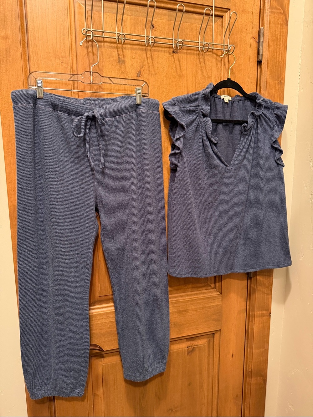 dylan Blue Two-Piece Lounge Set with Ruffle Sleeve Top